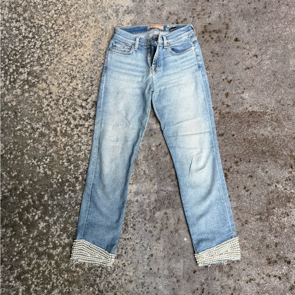 7 FOR ALL MANKIND The Ankle Skinny Jeans BEADED ANKLE Luxe Vintage size 26
